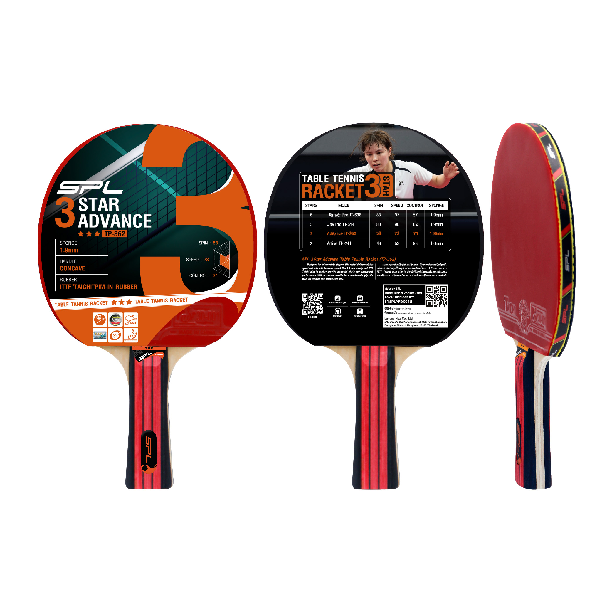 ไม้ปิงปอง SPL Table Tennis Racket 3star ADVANCE IT-362 ITTF