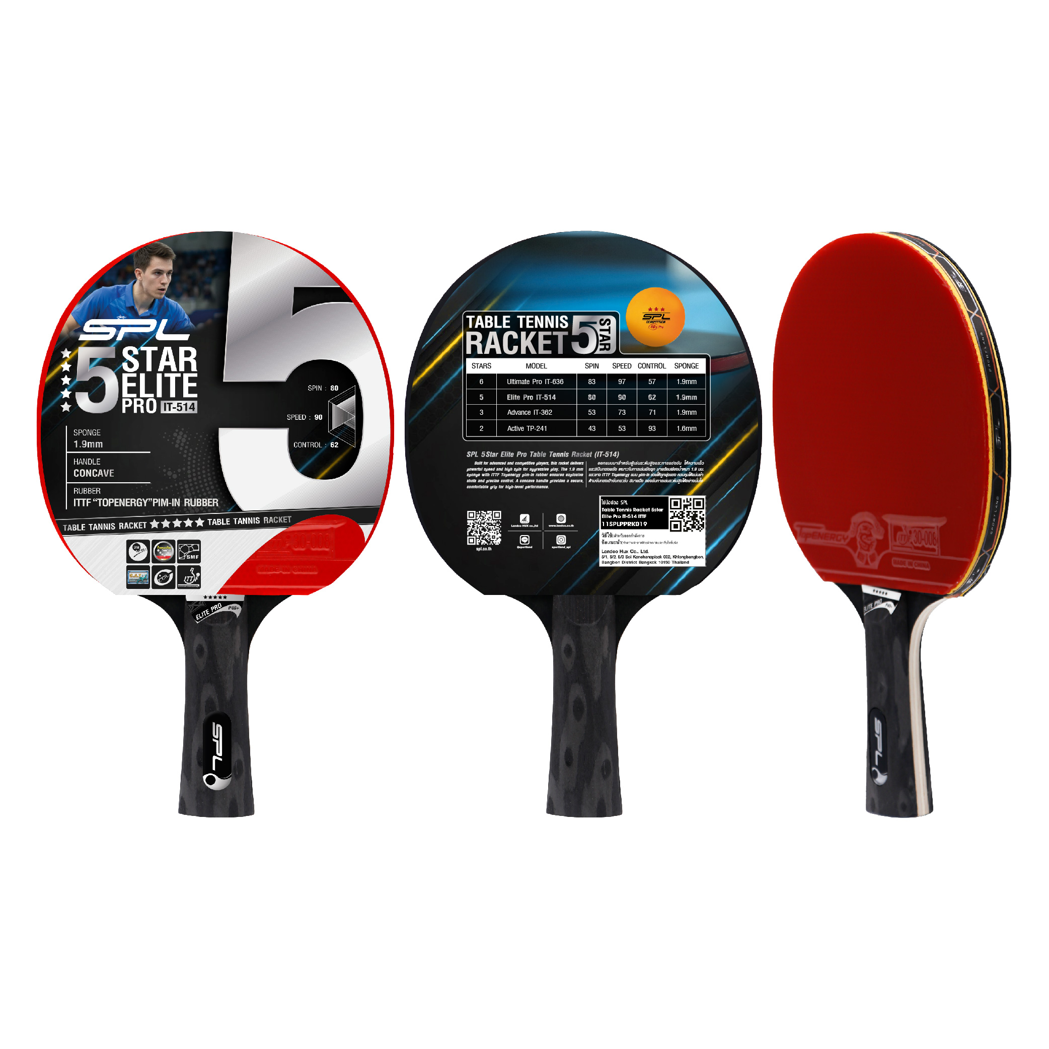 ไม้ปิงปอง SPL Table Tennis Racket 5star Elite Pro IT-514 ITTF