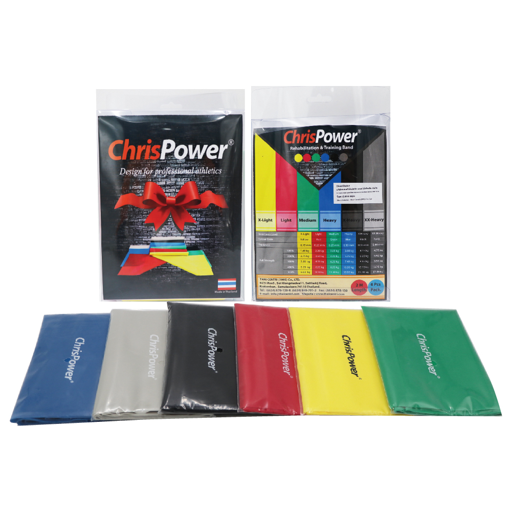 ยางยืดบริหารร่างกาย Chris Power Elastic Set6 Y-G-R-BL-BK-GR