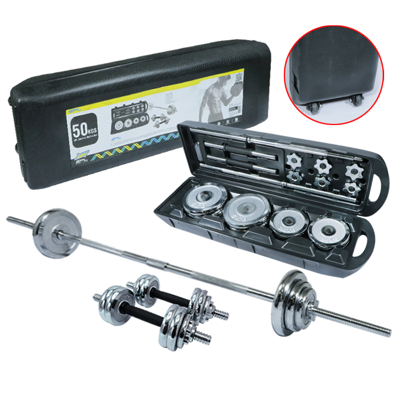 ชุดบาร์เบล+ดัมเบล SPL Chrome Barbell+Dumbbell 2 in 1 box 50kg/125LB HD