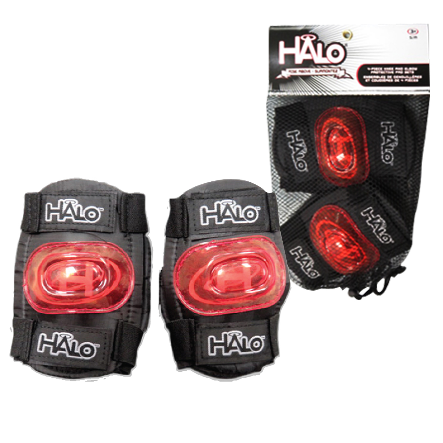 ชุดป้องกันสเก็ต HALO Transparent Knee/Elbow Pad Set #S/M RD