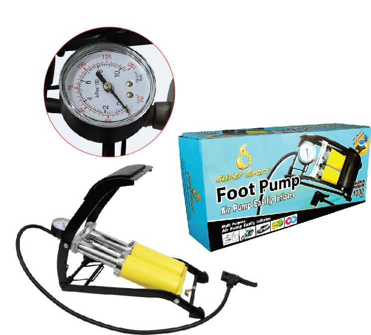 สูบเท้าคู่มีเกร์ SUP Foot Pumpguage 55x120mm.FP0902 YL